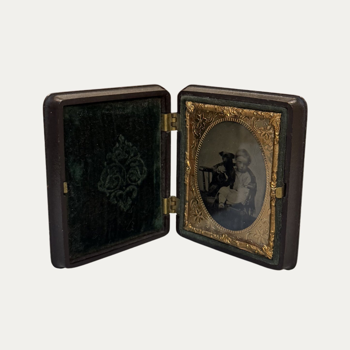 Antique Ambrotype of Little Boy and Dog
