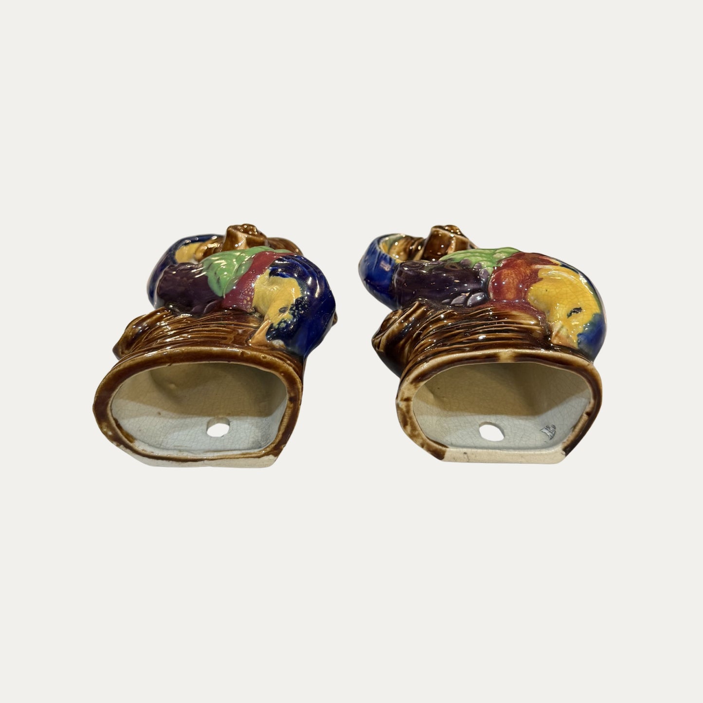 Vintage 1940s Japanese Majolica Wall Pocket Vases Pair (2)