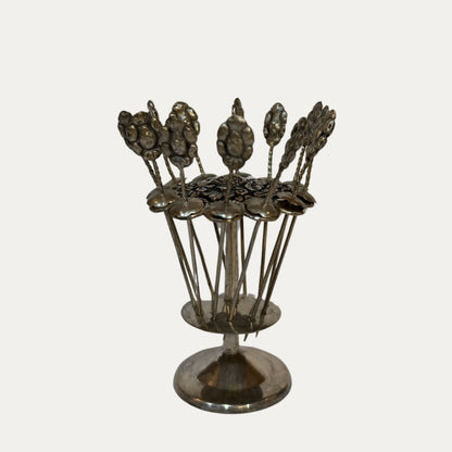 Vintage Sterling Silver Hors D'oeuvres/Olive Picks and Holder