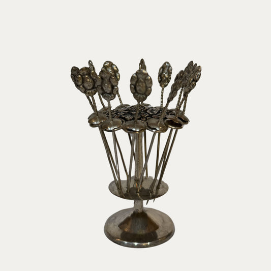 Vintage Sterling Silver Hors D'oeuvres/Olive Picks and Holder