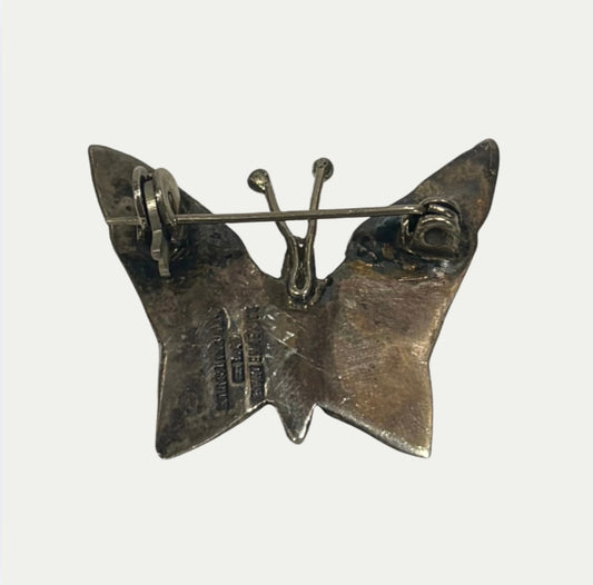 Vintage Sterling Silver & Mother Of Pearl Butterfly Brooch