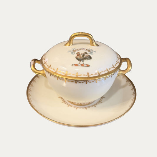 Antique Haviland Limoge "Avoir" Lidded Bouillon Cups