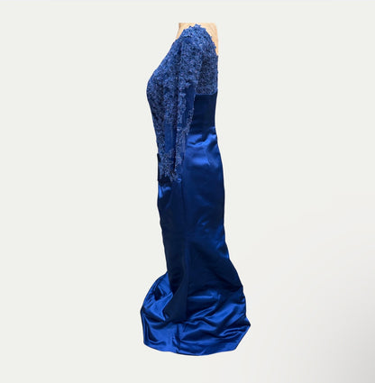 Luo Landi Blue Embroidered Evening Dress