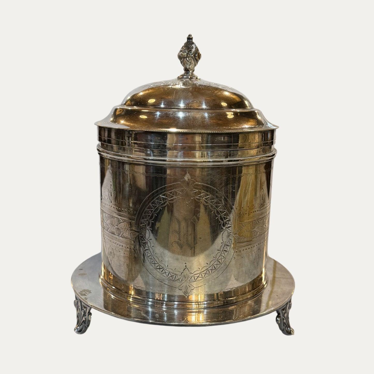 Antique English Inscribed Silver Biscuit Container