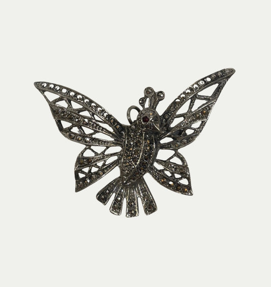 Vintage Sterling Silver And Marcasite Bird Brooch