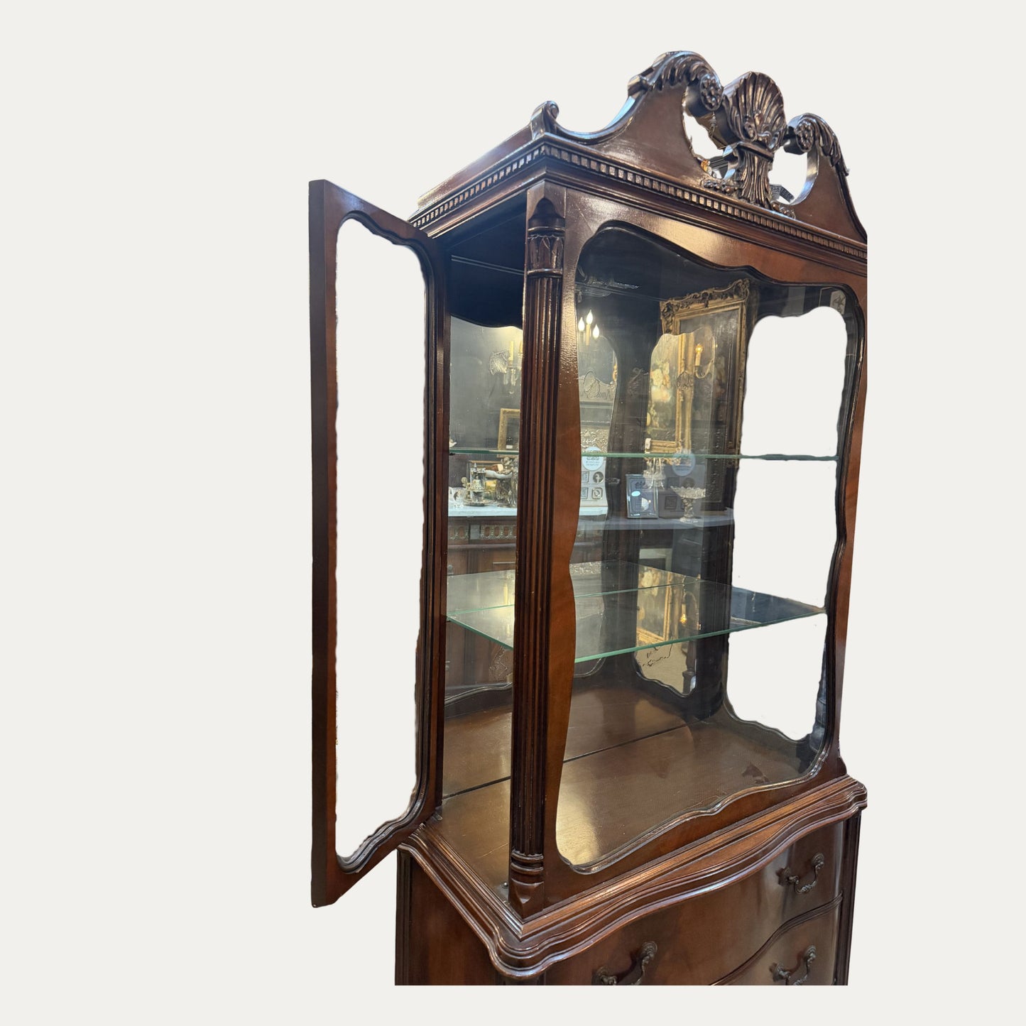 Antique French Provincial Carved Fruitwood Curio Cabinet