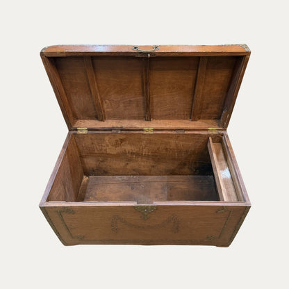 18th Century Hand Hammered Brass and Teakwood Chest