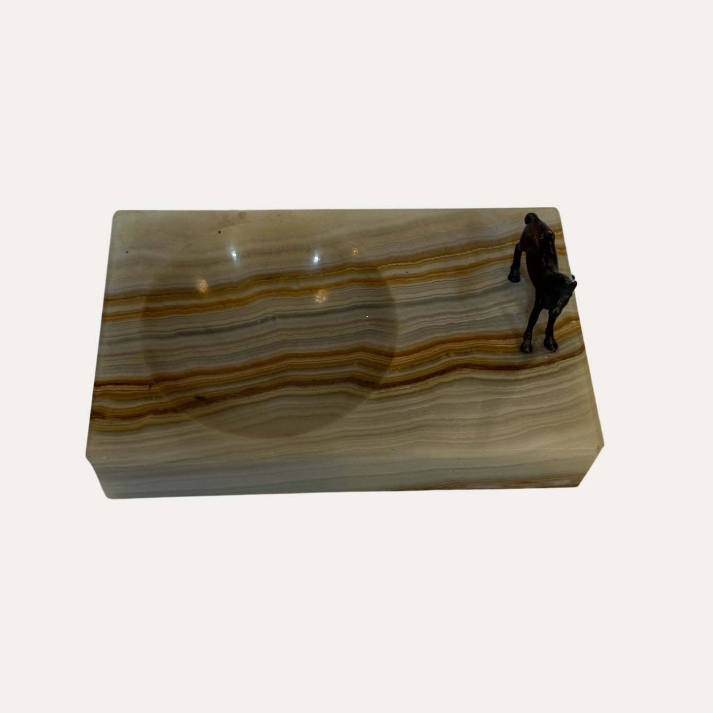 Vintage Onyx Catchall Dish with Bronze Horse