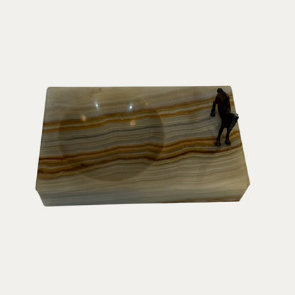 Vintage Onyx Catchall Dish with Bronze Horse