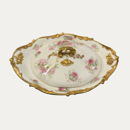 Antique Gilt Floral Limoges Casserole with Lid Hand Painted
