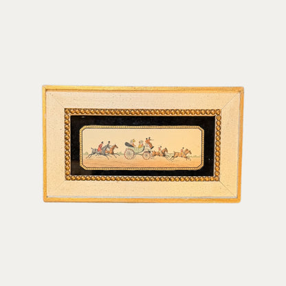 Antique Set of Four (4) Reverse Glass Pen and Ink Framed Coaching Scenes