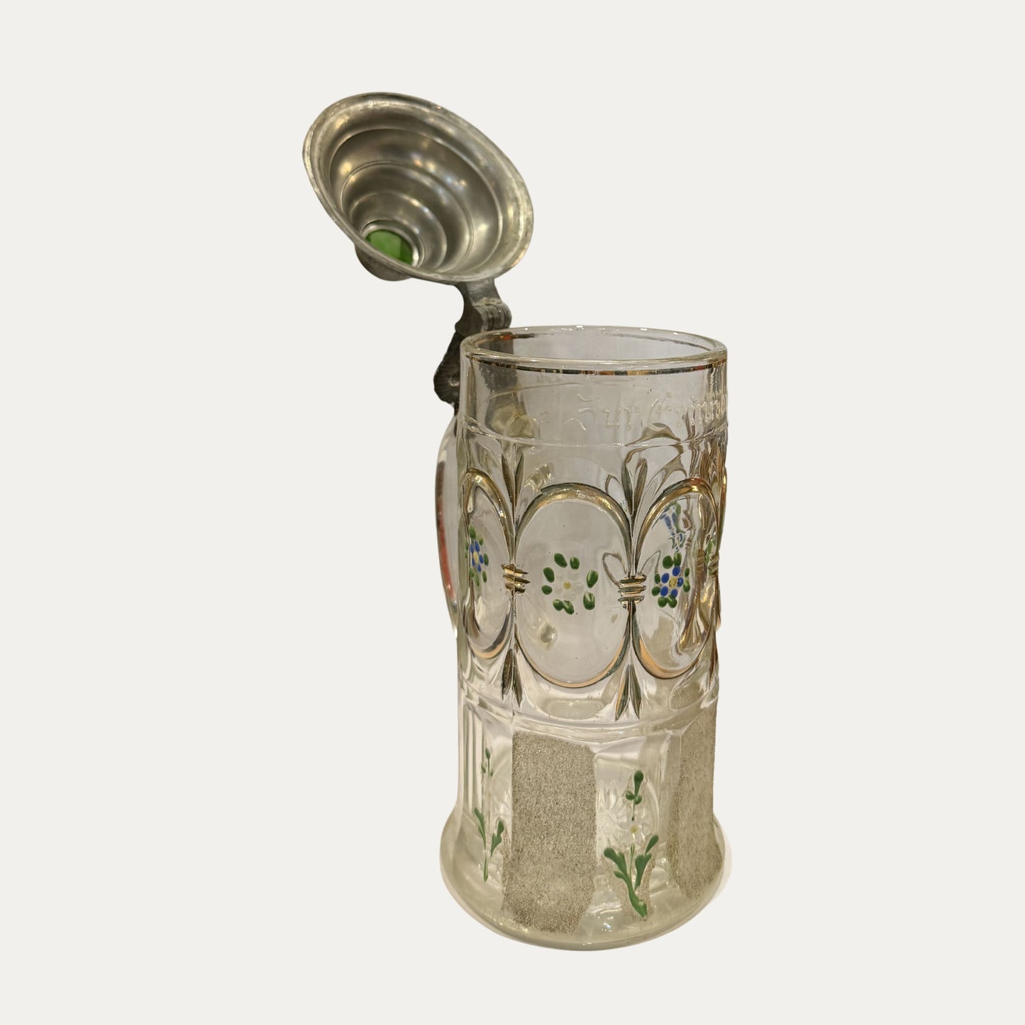Antique German Pewter and Glass Stein