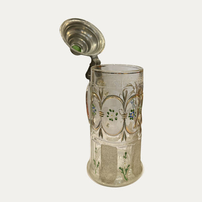 Antique German Pewter and Glass Stein