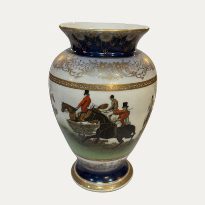 Vintage 20th Century Porcelain Limoges Hunt Scene Vase