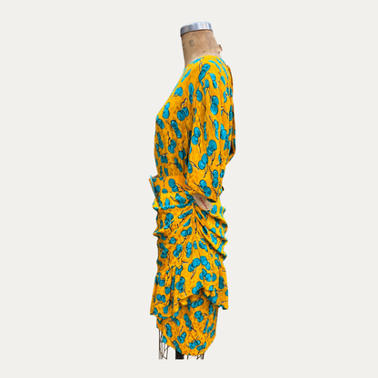 Givenchy Blue And Yellow Cherry Silk Dress (Size S)