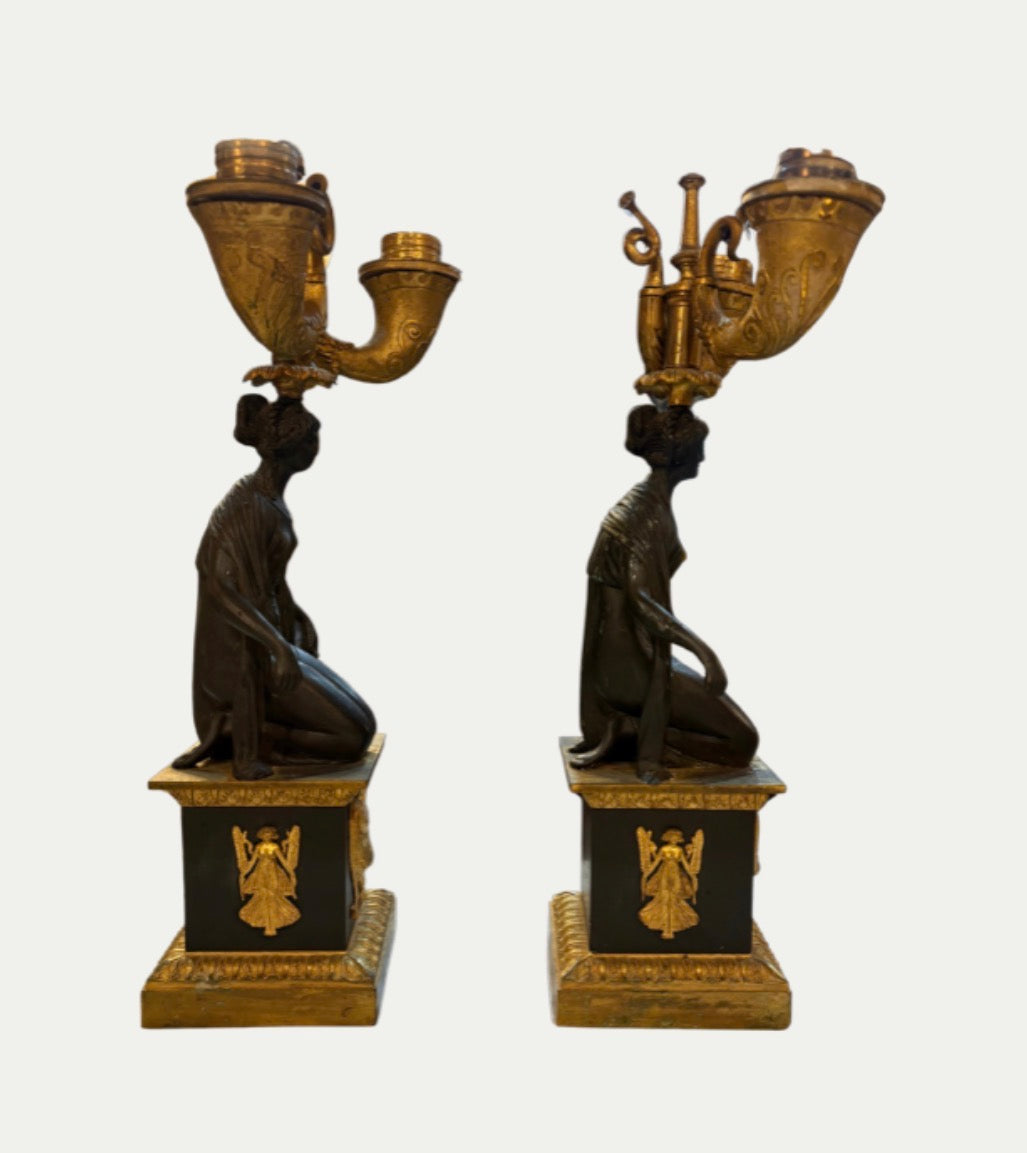 A Pair of 19th Century Ormolu and Ebonized Bronze Candelabras