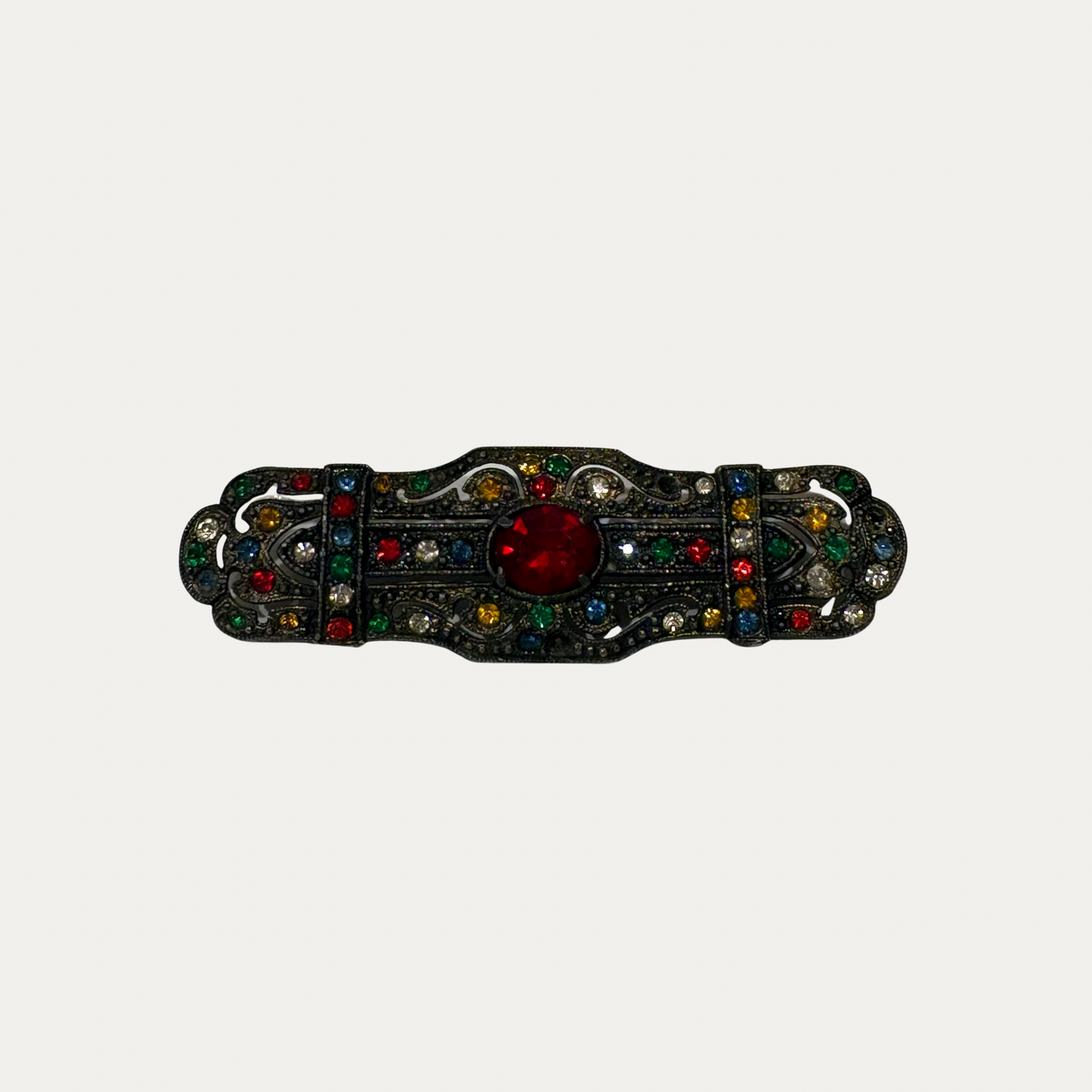 Antique 1920s Rainbow Glass Filigree Brooch