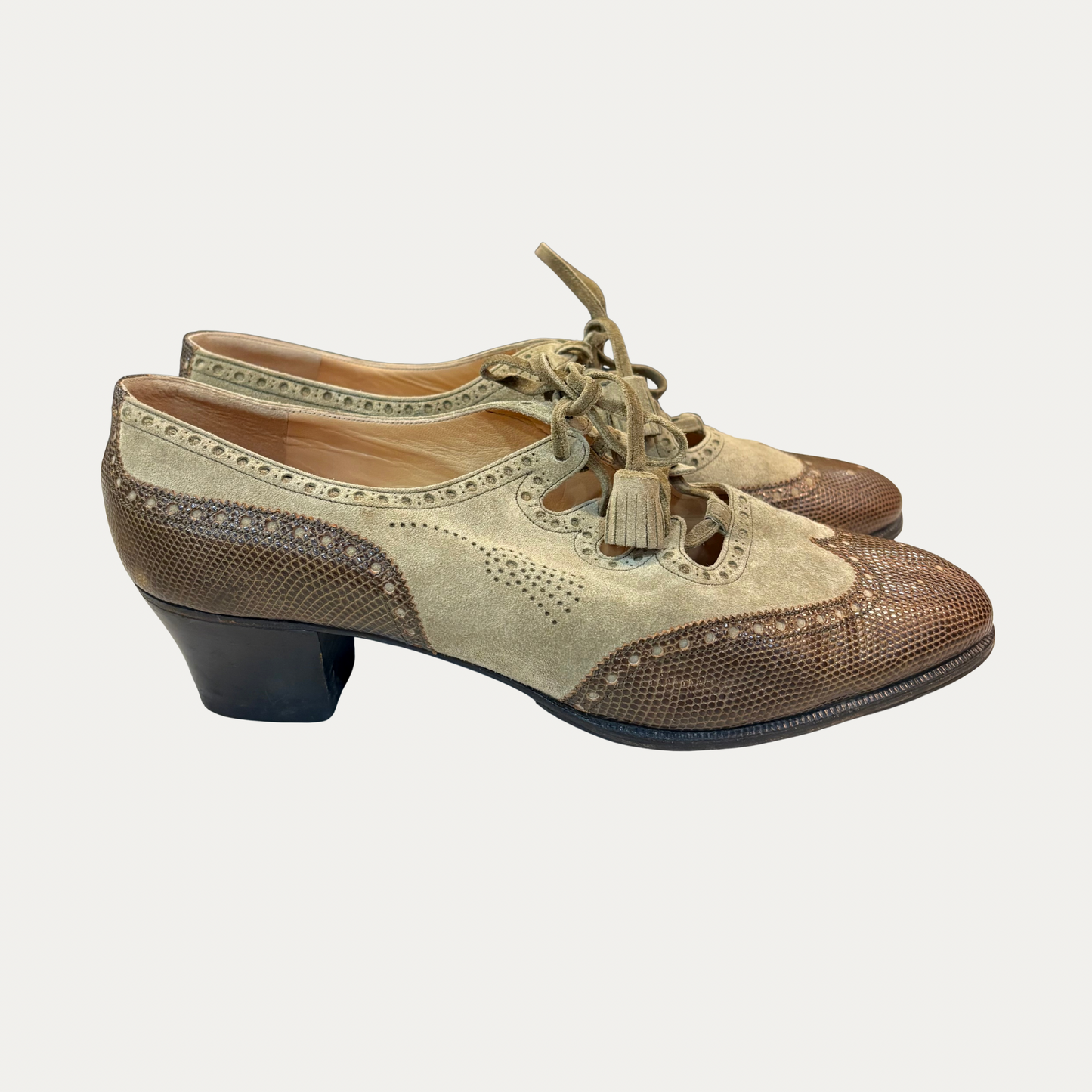 Hermes Lizard and Suede Lace Up Heels (Size 8)