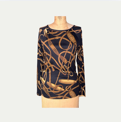 Ralph Lauren Bridle Print Long Sleeve Top (Size M)