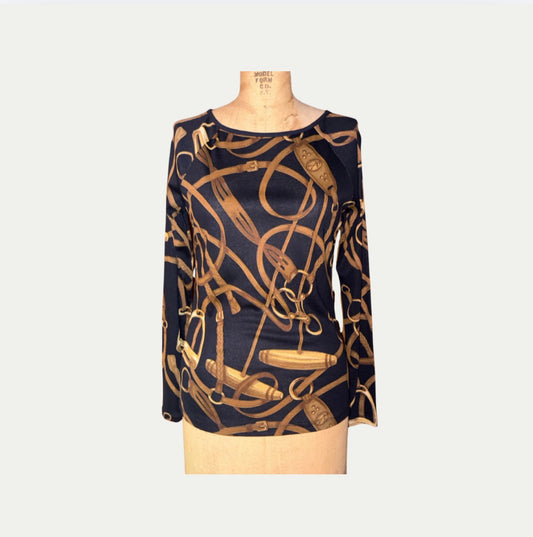 Ralph Lauren Bridle Print Long Sleeve Top (Size M)