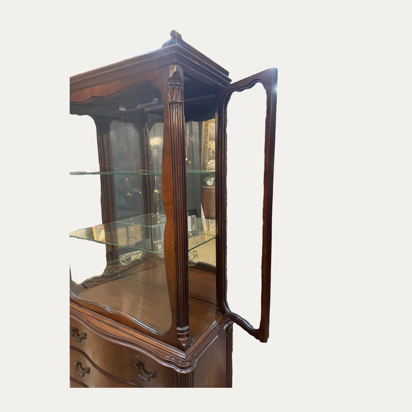 Antique French Provincial Carved Fruitwood Curio Cabinet