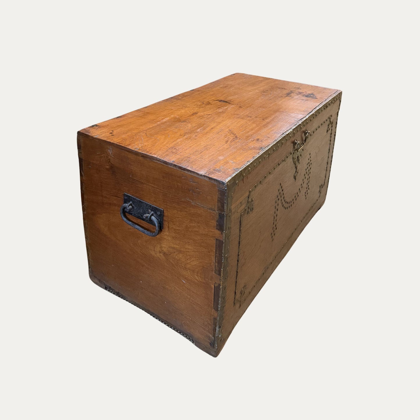 18th Century Hand Hammered Brass and Teakwood Chest