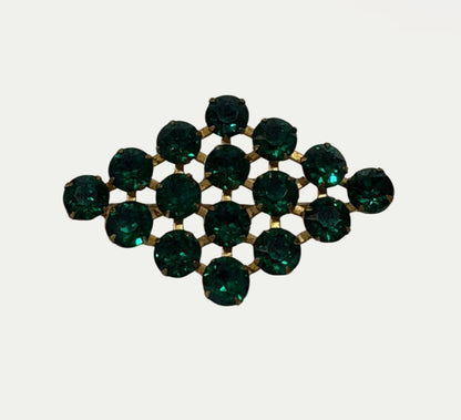 Vintage Mid Century Green Rhinestone & Brass Brooch