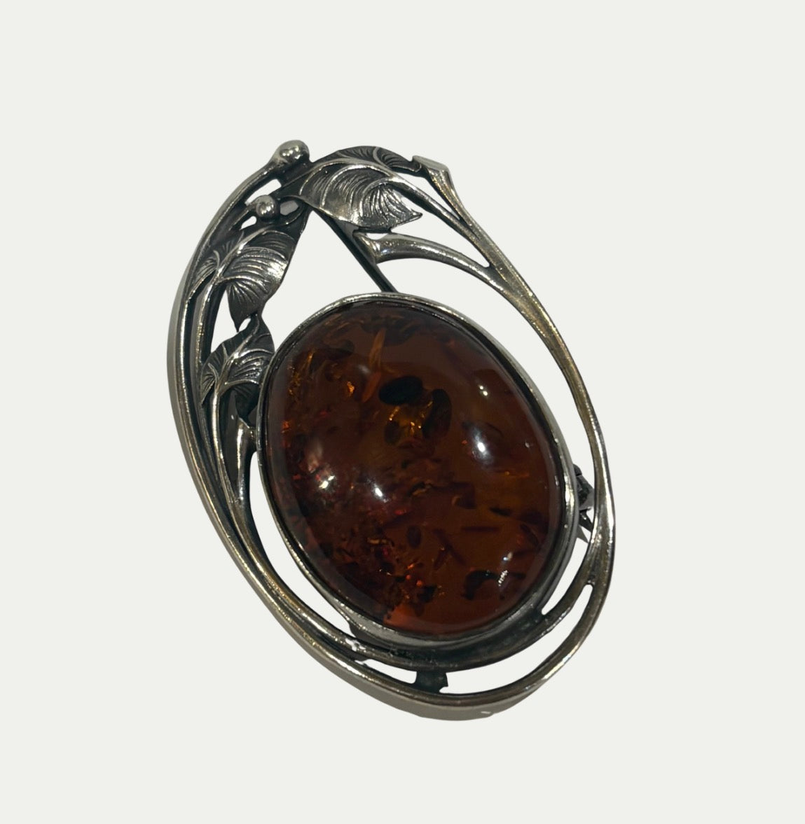 Vintage Sterling Silver & Amber Brooch