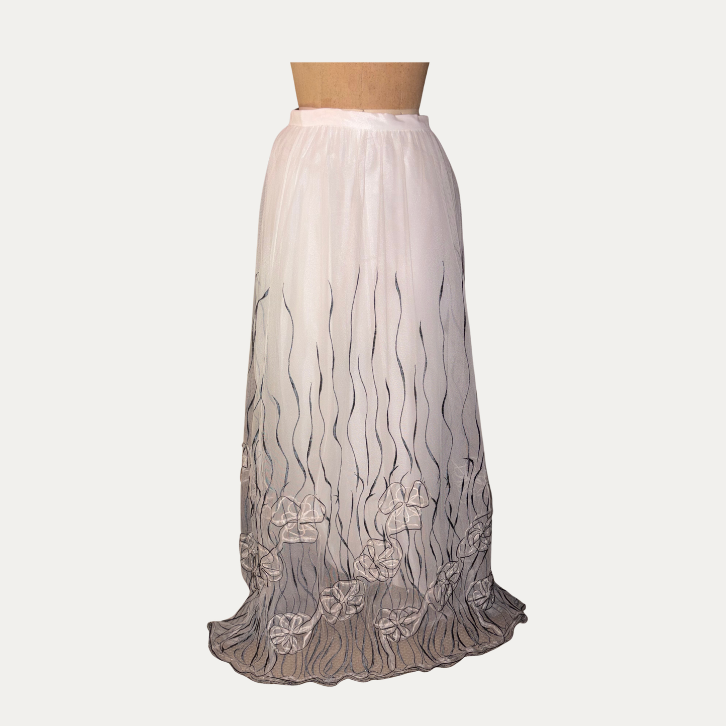 Vintage Cheta B Embroidered Tulle Maxi Skirt (Size 8)