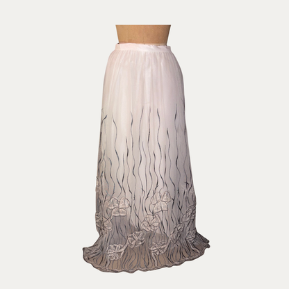 Vintage Cheta B Embroidered Tulle Maxi Skirt (Size 8)