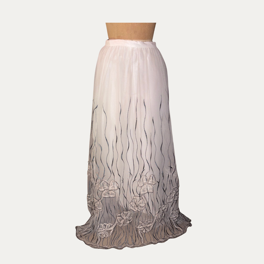 Vintage Cheta B Embroidered Tulle Maxi Skirt (Size 8)