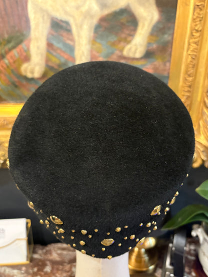 Vintage Frank Olive Black Studded Pillbox Hat