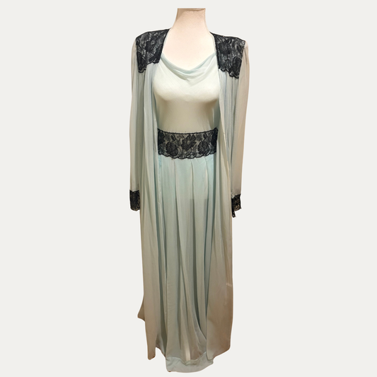 Vintage 1980s Silk Chiffon Nightgown and Robe Set (Size XS)