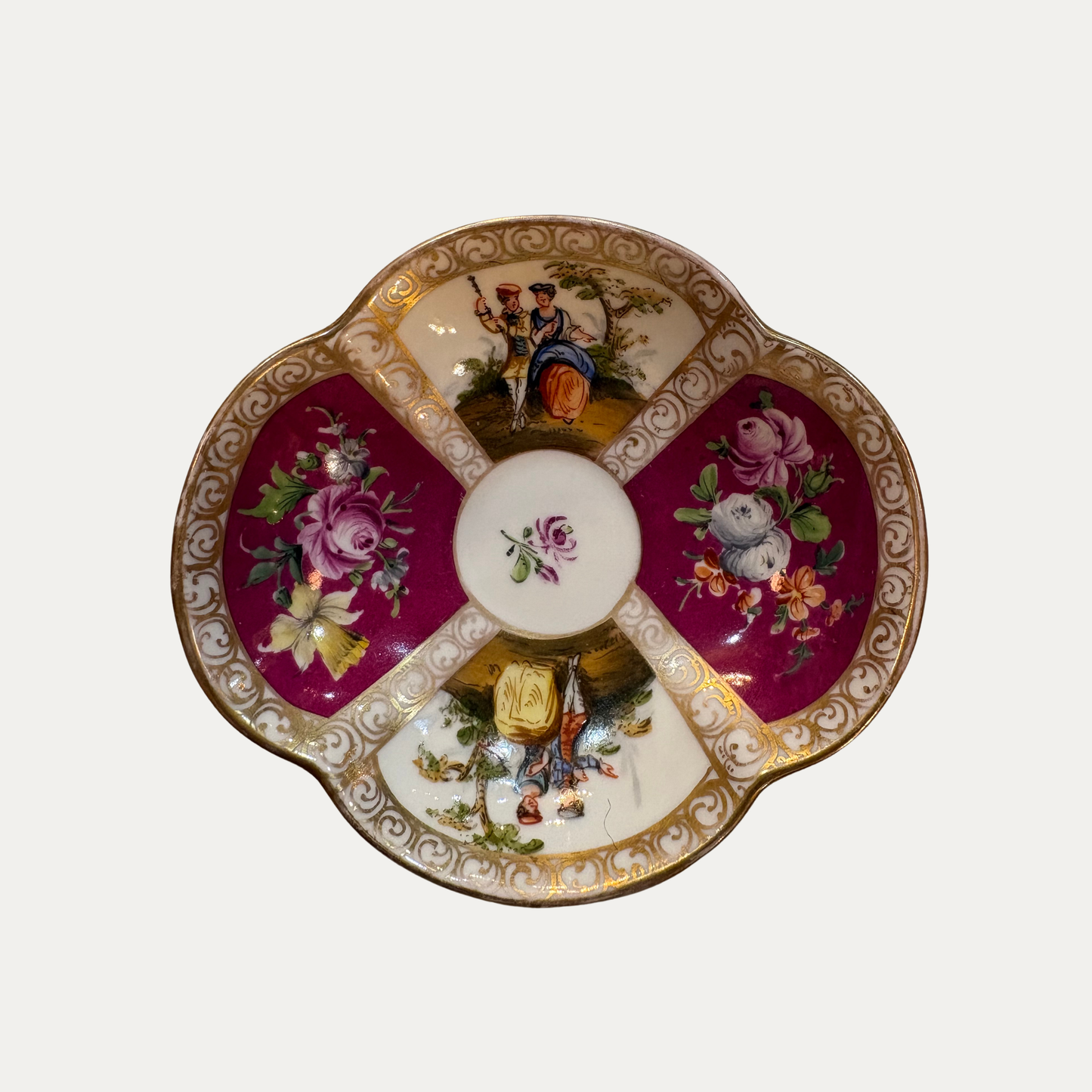 Antique Dresden Hand Painted Trinket Tray