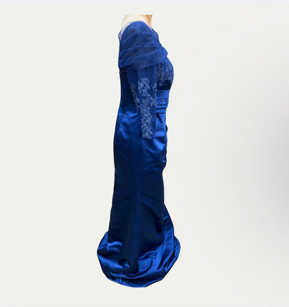 Luo Landi Blue Embroidered Evening Dress