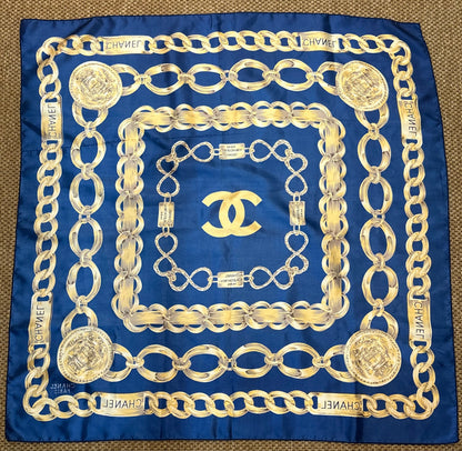 Vintage 1990s Chanel Navy Silk Scarf