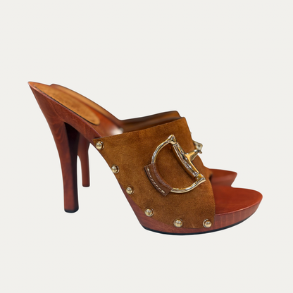Brown Suede Gucci Bit Clogs (Size 9)