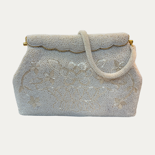 Vintage White Beaded Evening Bag