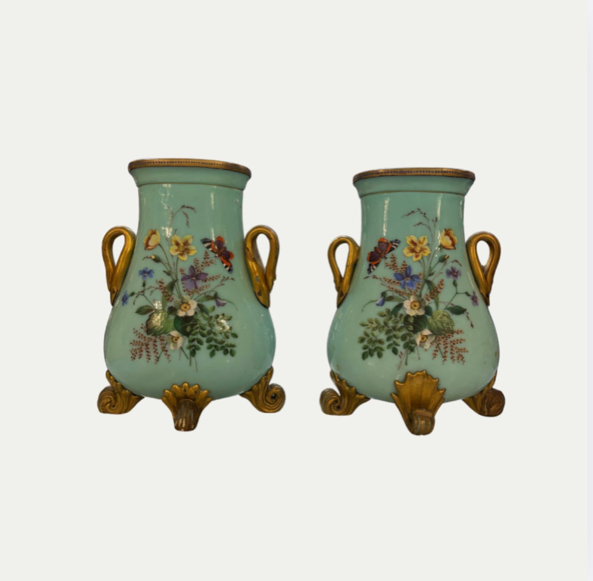 A Pair Of Antique French Turquoise Opaline Glass Vases