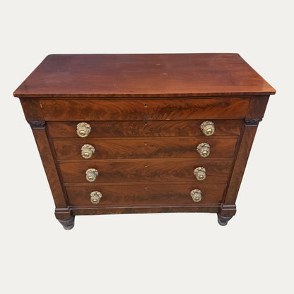 Early American Mahogany 19th Century Empire Chest with Very Ornate Decorative Knobs