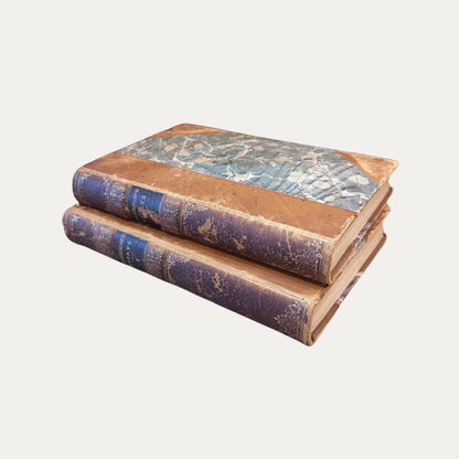 Antique Early Pair (2) Emerson's Essay's Leather Books