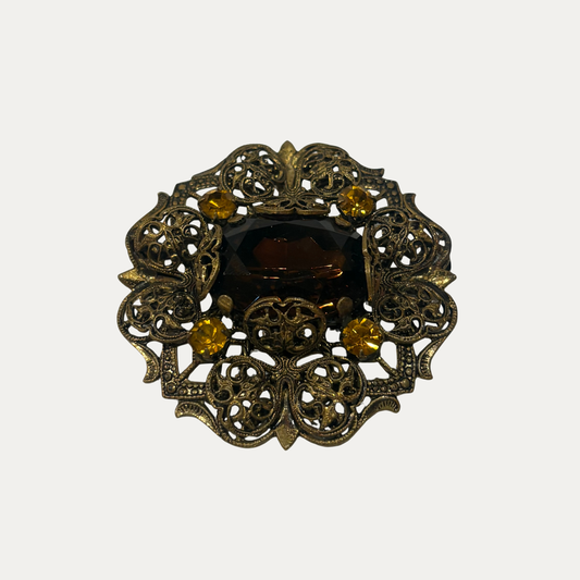 Antique 1930s Czech Amber Glass Brooch