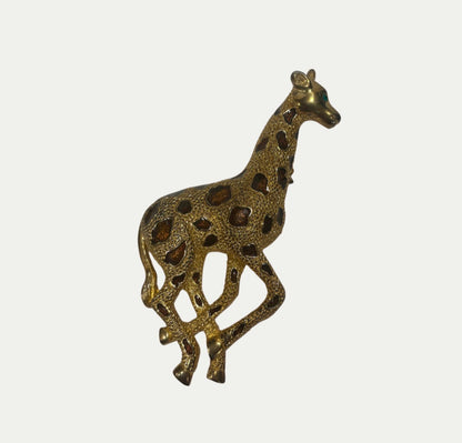 Vintage Brass & Enamel Girafe Brooch