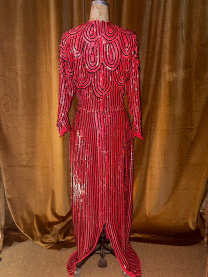 Vintage Akira Red Sequined Evening Dress (Size S)