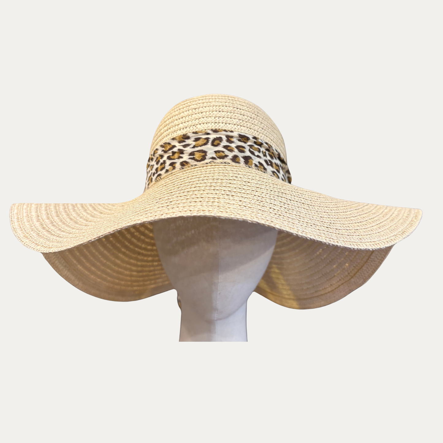 Rafia Hat With Cheetah Bow