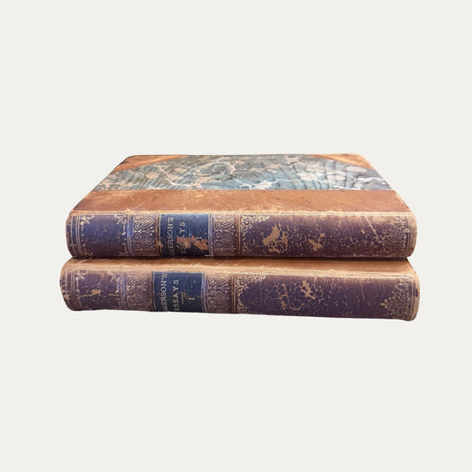 Antique Early Pair (2) Emerson's Essay's Leather Books