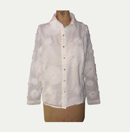 Nanette Lepore White Embroidered Cotton Blouse (Size S)