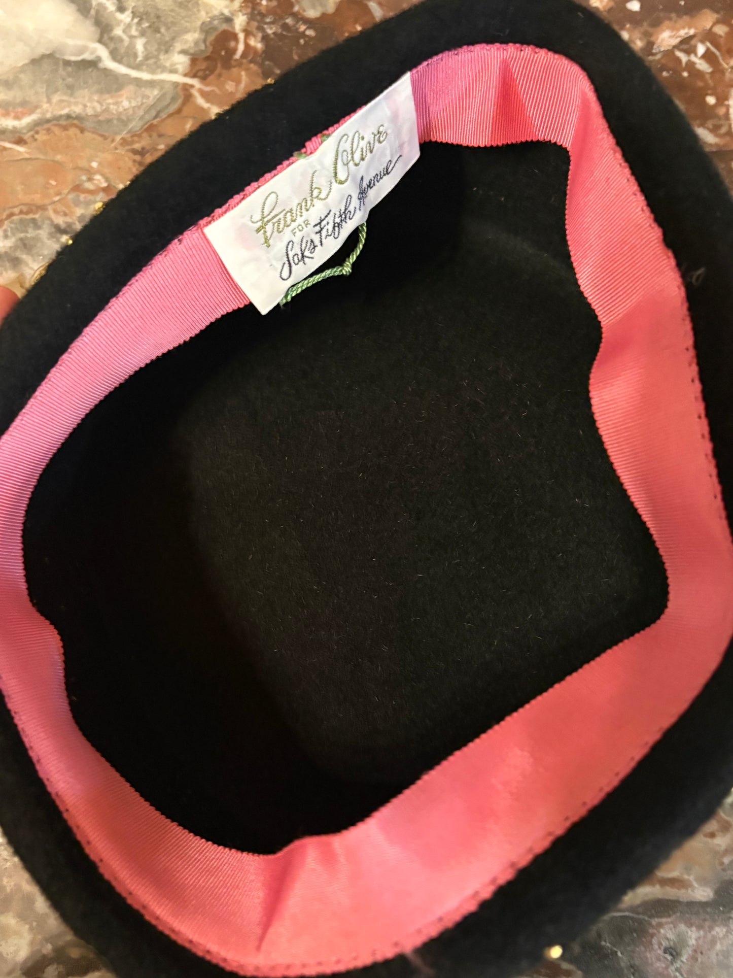 Vintage Frank Olive Black Studded Pillbox Hat