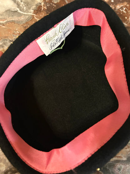 Vintage Frank Olive Black Studded Pillbox Hat
