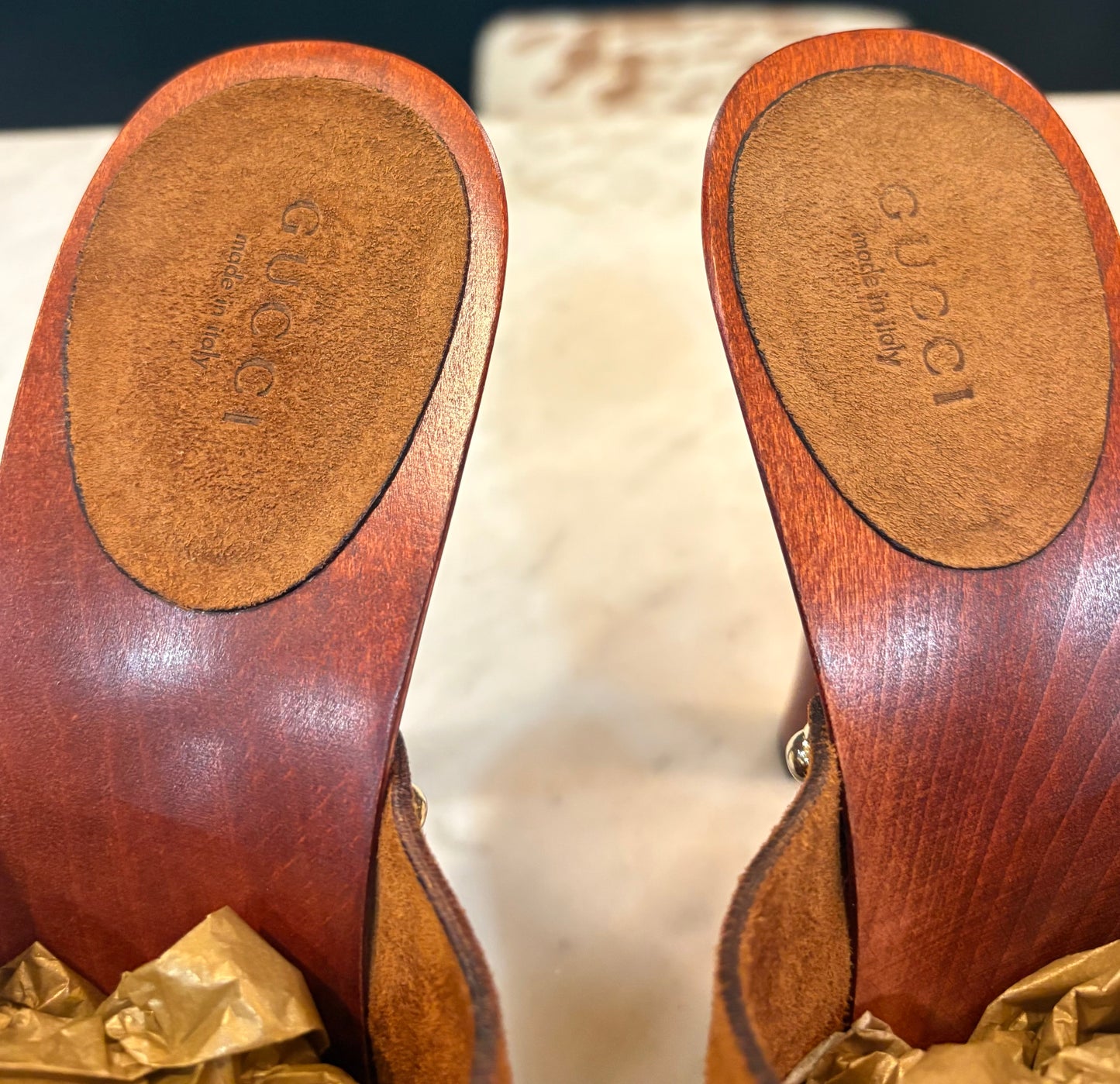 Brown Suede Gucci Bit Clogs (Size 9)
